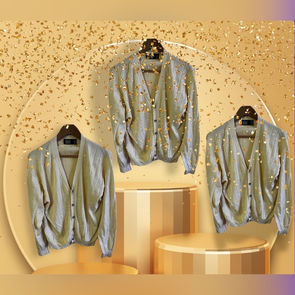 BELFORD Long Sleeve V-neck Ivory Tunic Sweater Knit Top Size L buttons  yellow - Picture 1 of 16